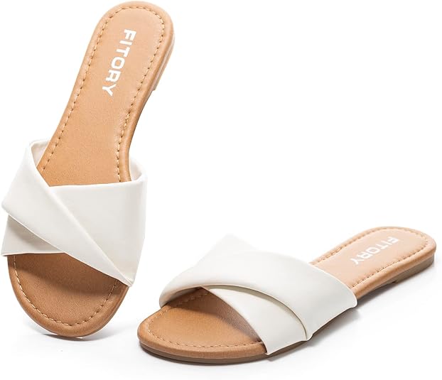 Women's Flat Sandals Fashion Slides With Soft Leather